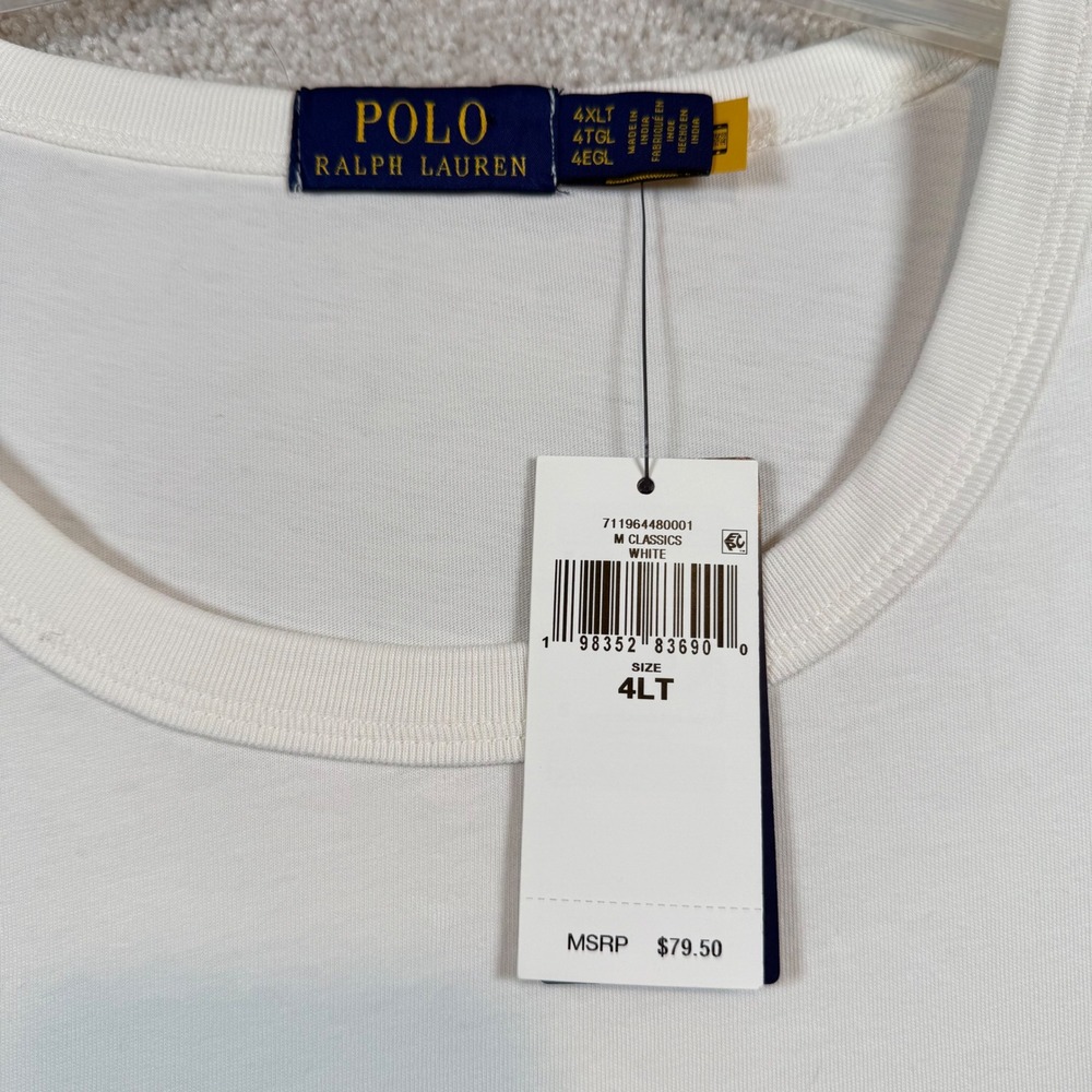 NEW Polo Ralph Lauren T-Shirt Men 4LT White Plaid Applique Logo Tall Tee - Picture 6 of 9